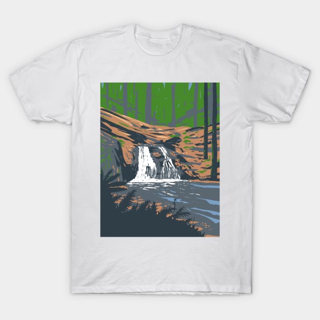 Rustic Falls on Cascade Creek in Moran State Park Washington State WPA Poster Art T-Shirt by retrovectors